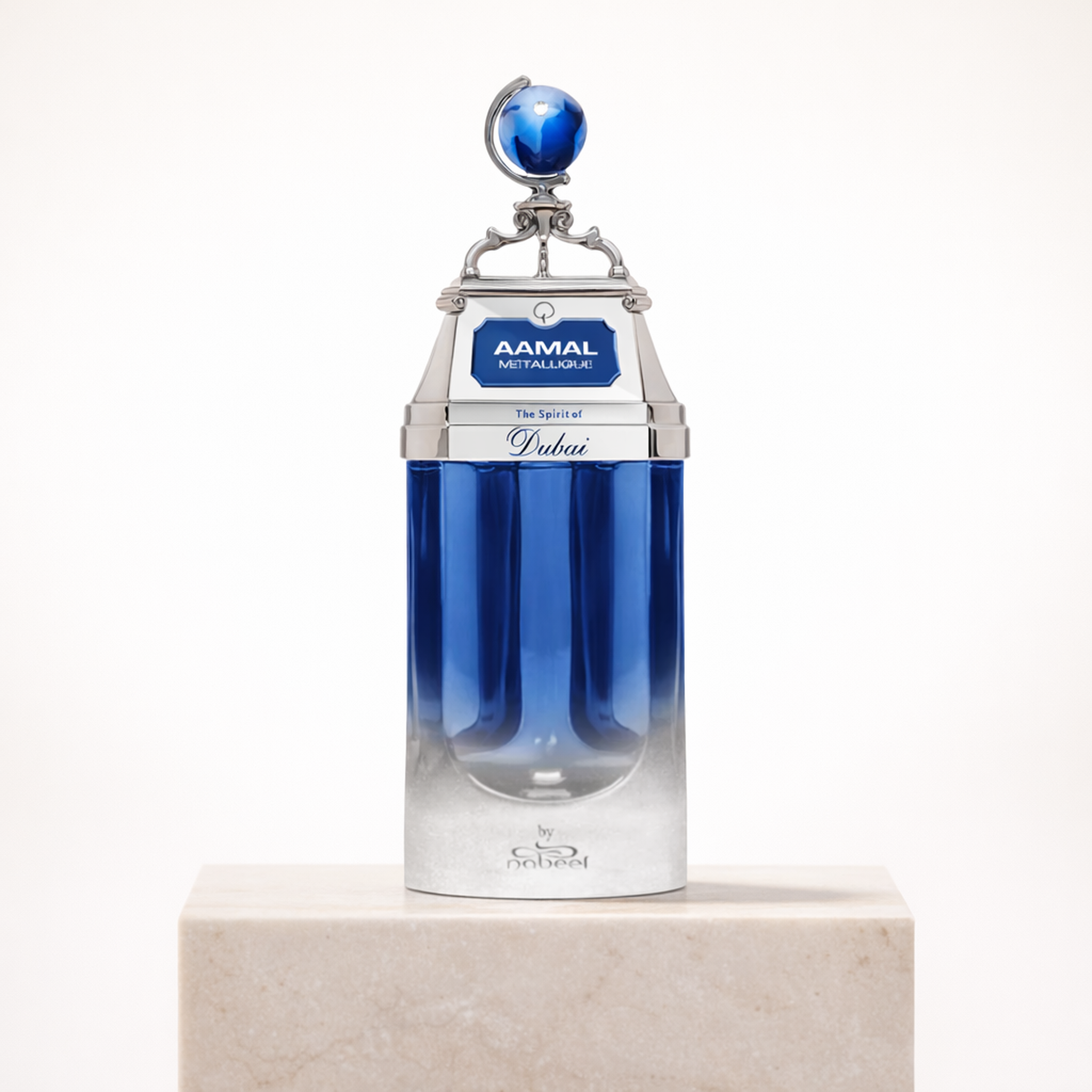 The Spirit of Dubai Aamal Metallique EDP upright pedestal gallery showcase