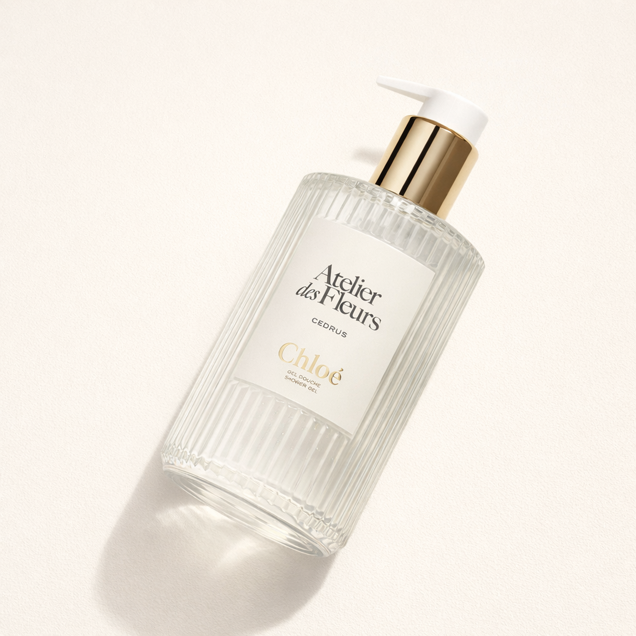 Chloe Atelier Des Fleurs Cedrus Shower Gel angled still-life gallery showcase