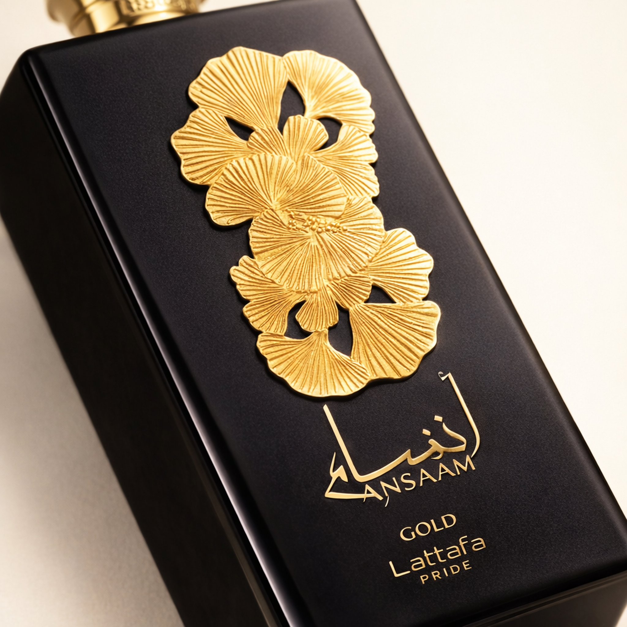 Lattafa Pride Ansaam Gold EDP For Women macro label detail gallery showcase