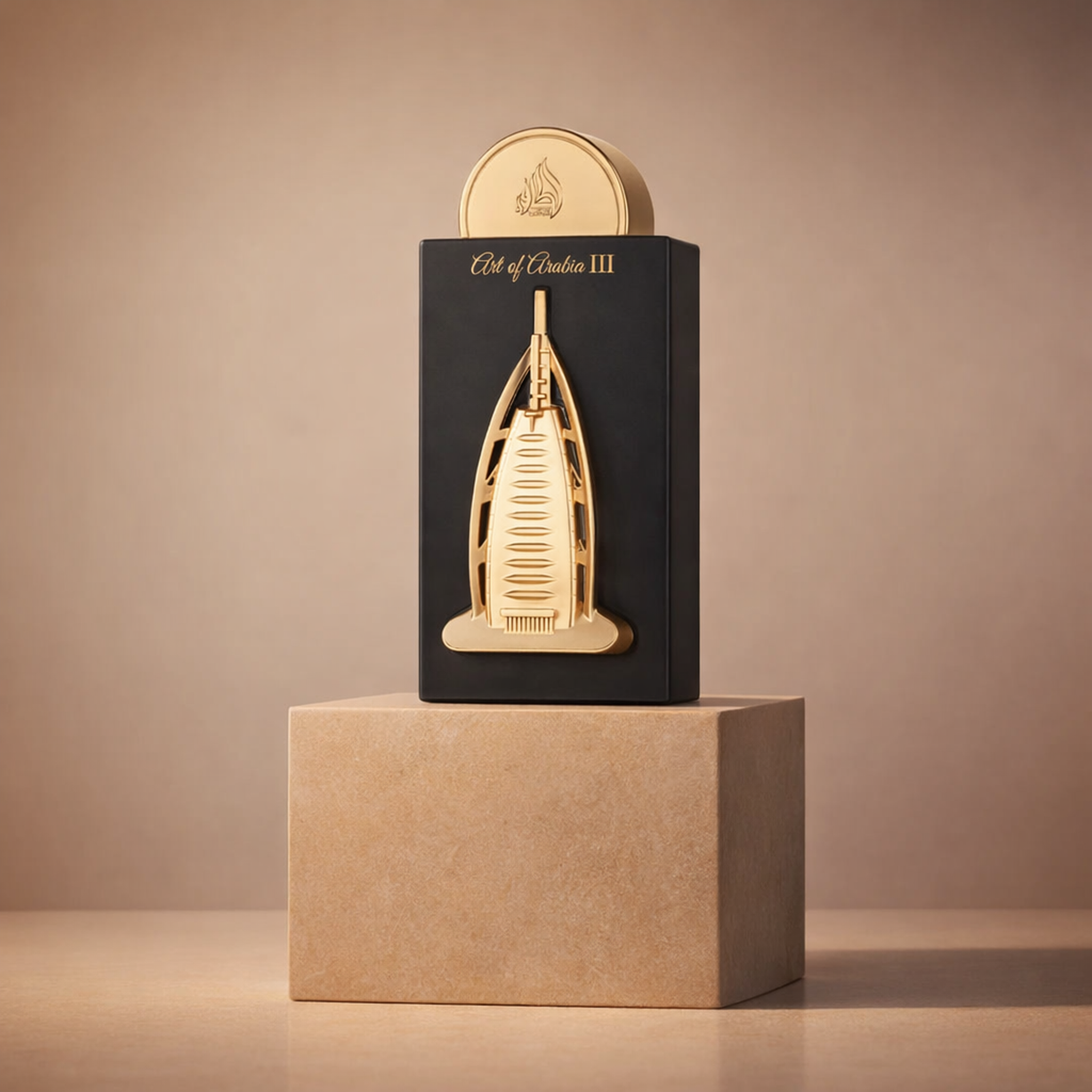 Lattafa Pride Art of Arabia III EDP upright pedestal gallery showcase
