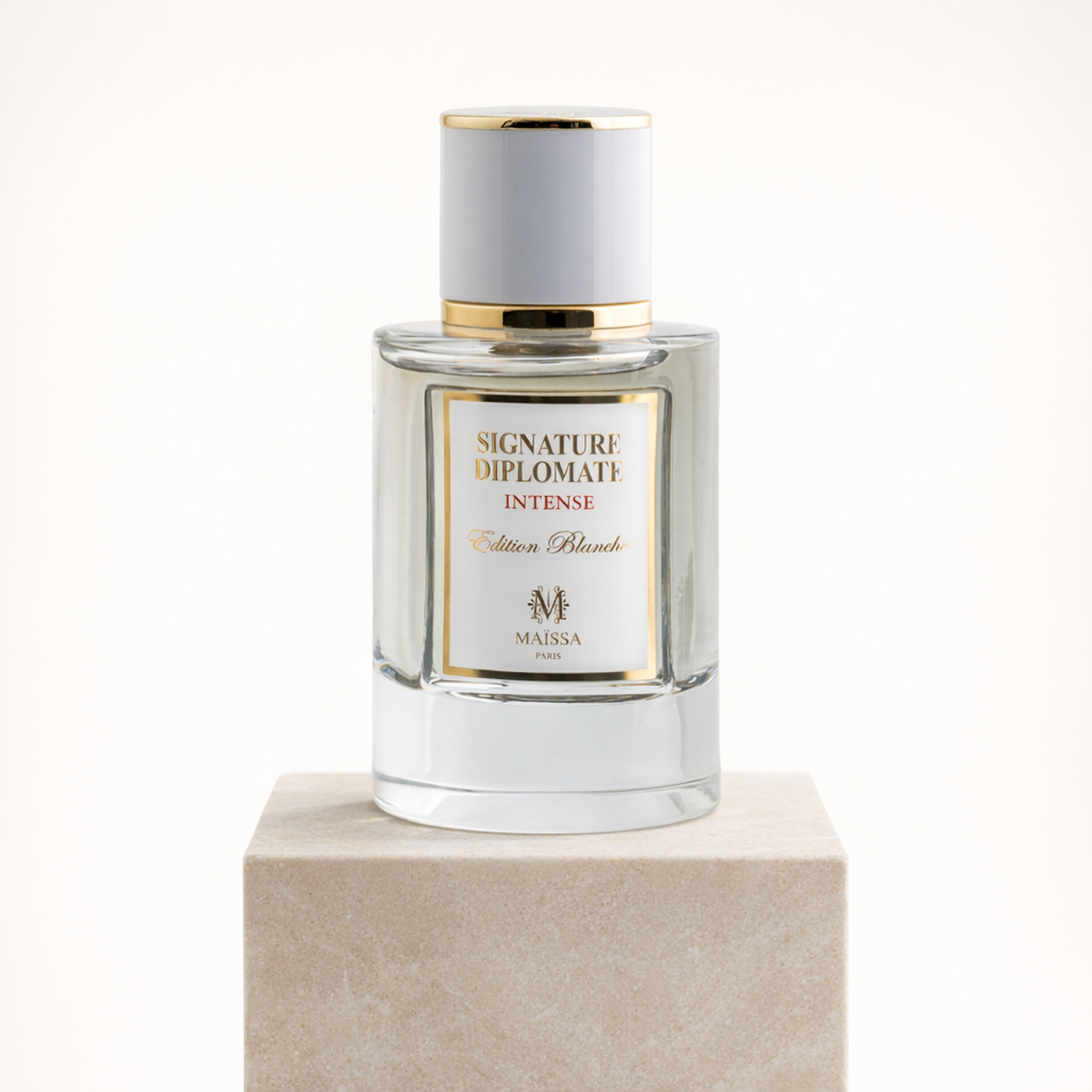 Maissa Signature Diplomte L'Intense EDP upright pedestal gallery showcase