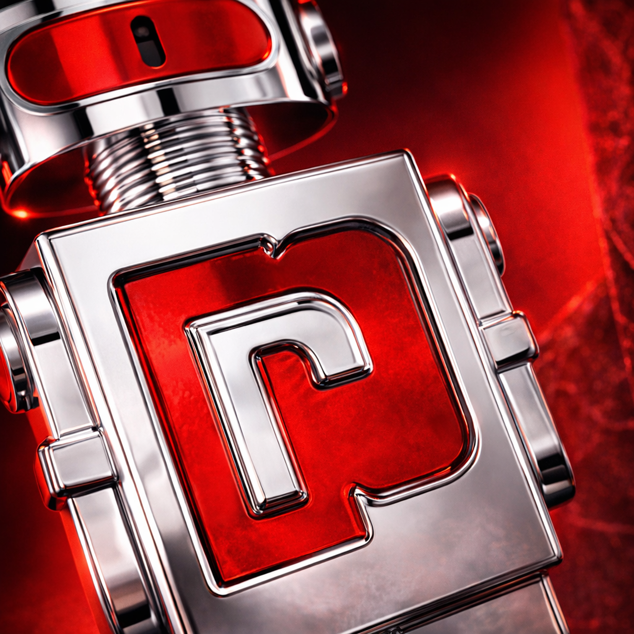 Paco Rabanne Phantom in Red Parfum Elixir For Men macro label detail gallery showcase