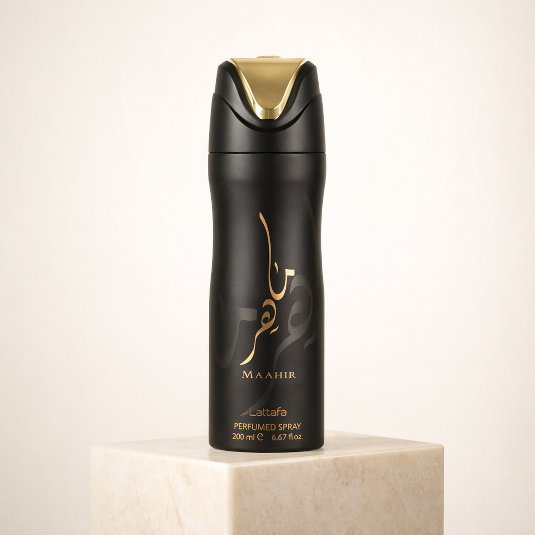 Lattafa Maahir Deodorant upright pedestal gallery showcase