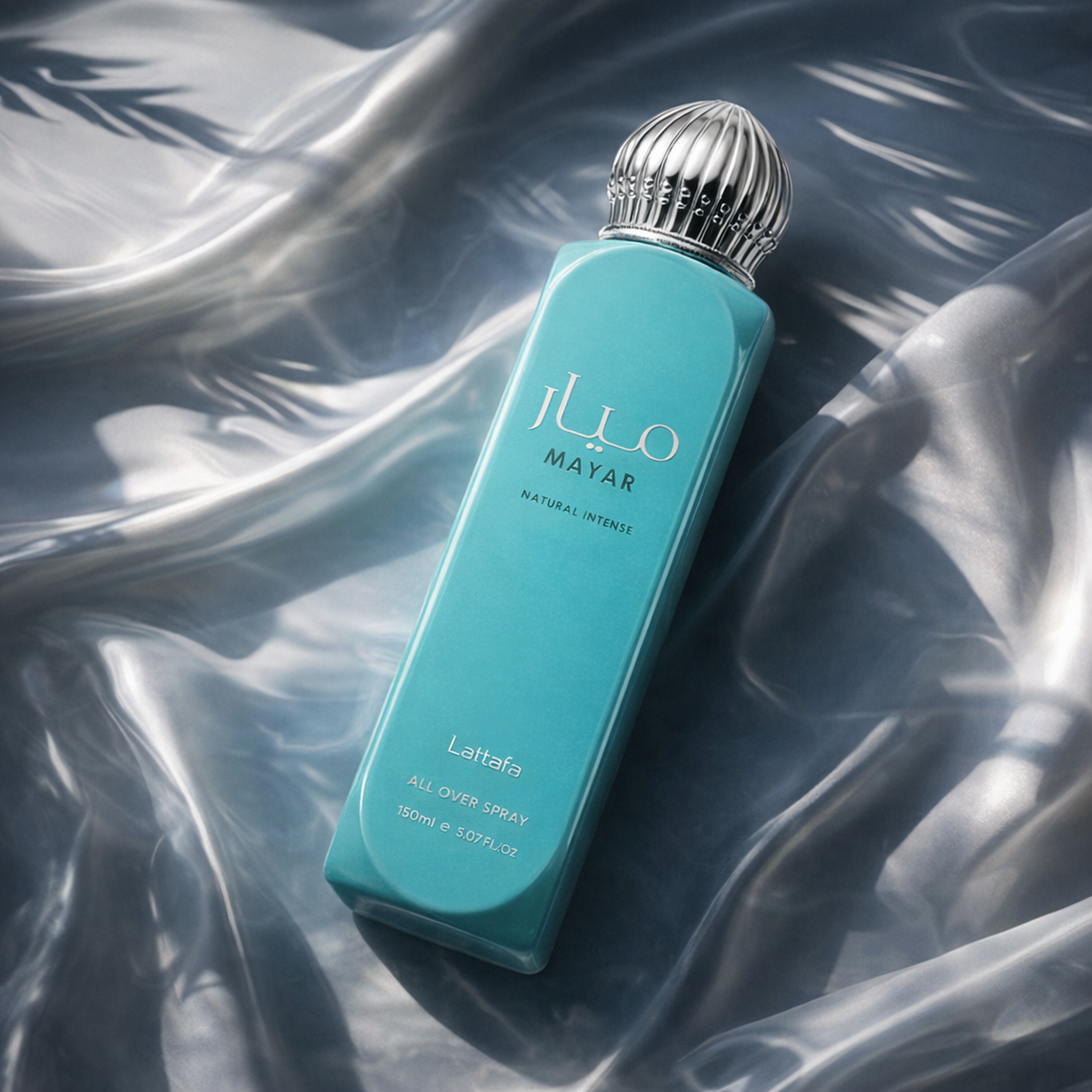 Lattafa Mayar Natural Intense All Over Body Spray angled still-life gallery showcase
