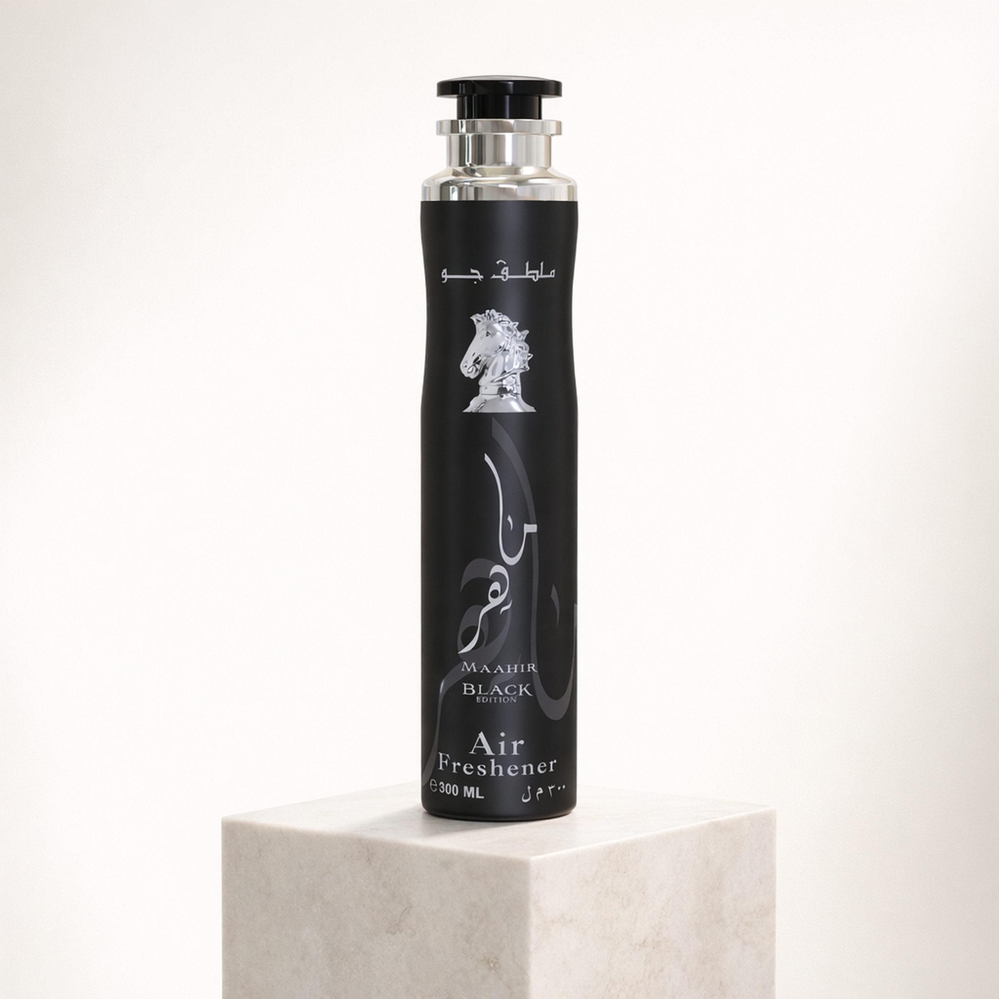 Lattafa Maahir Black Edition Air Freshener upright pedestal gallery showcase
